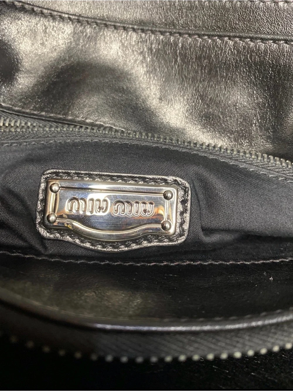 Miu Miu Triple Zip Black Croc Embossed Patent Leather Satchel